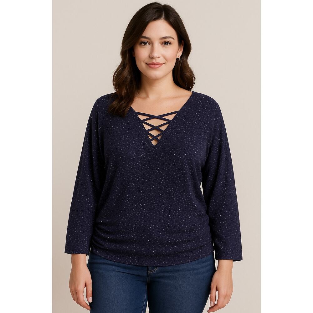 Jennifer Lopez Purple Sparkle Crisscross V-Neck Top Women’s Medium Long Sleeve